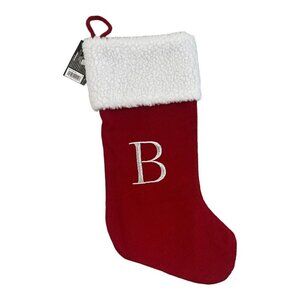 Bee & Willow Christmas Knit Stocking 17" Red White Embroidered Letter B Cuff NEW